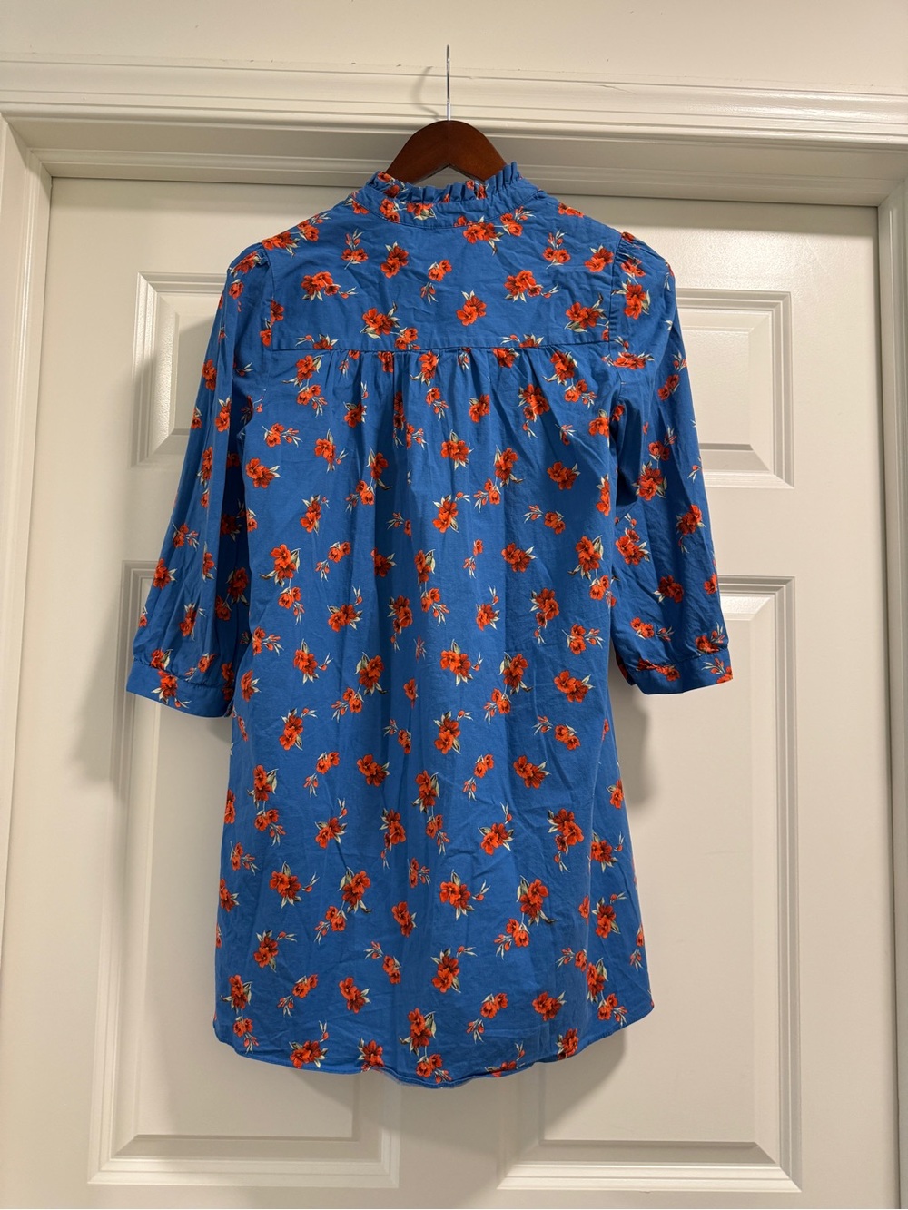 Zara Emma Blue Orange Floral Hibiscus V-Neck Long Sleeve Tunic Mini Dress Small - Picture 4 of 15